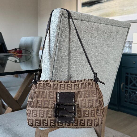 FENDI ZUCCHINO CANVAS Mama Forever Baguette Brown Mini - Picture 1 of 13